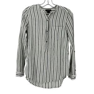 Lucky Brand Top Striped Long Sleeve Roll Tab Size S Black White Bohemian Casual